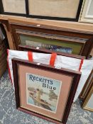 A COLLECTION OF ANTIQUE AND LATER FRAMED ADVERTISING PRINTS ETC.