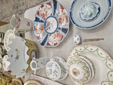 A JAPANESE IMARI DISH, A CHINESE BLUE AND WHITE BOWL, A MONTEITH, ENGLISH SAUCE TUREENS, ETC.
