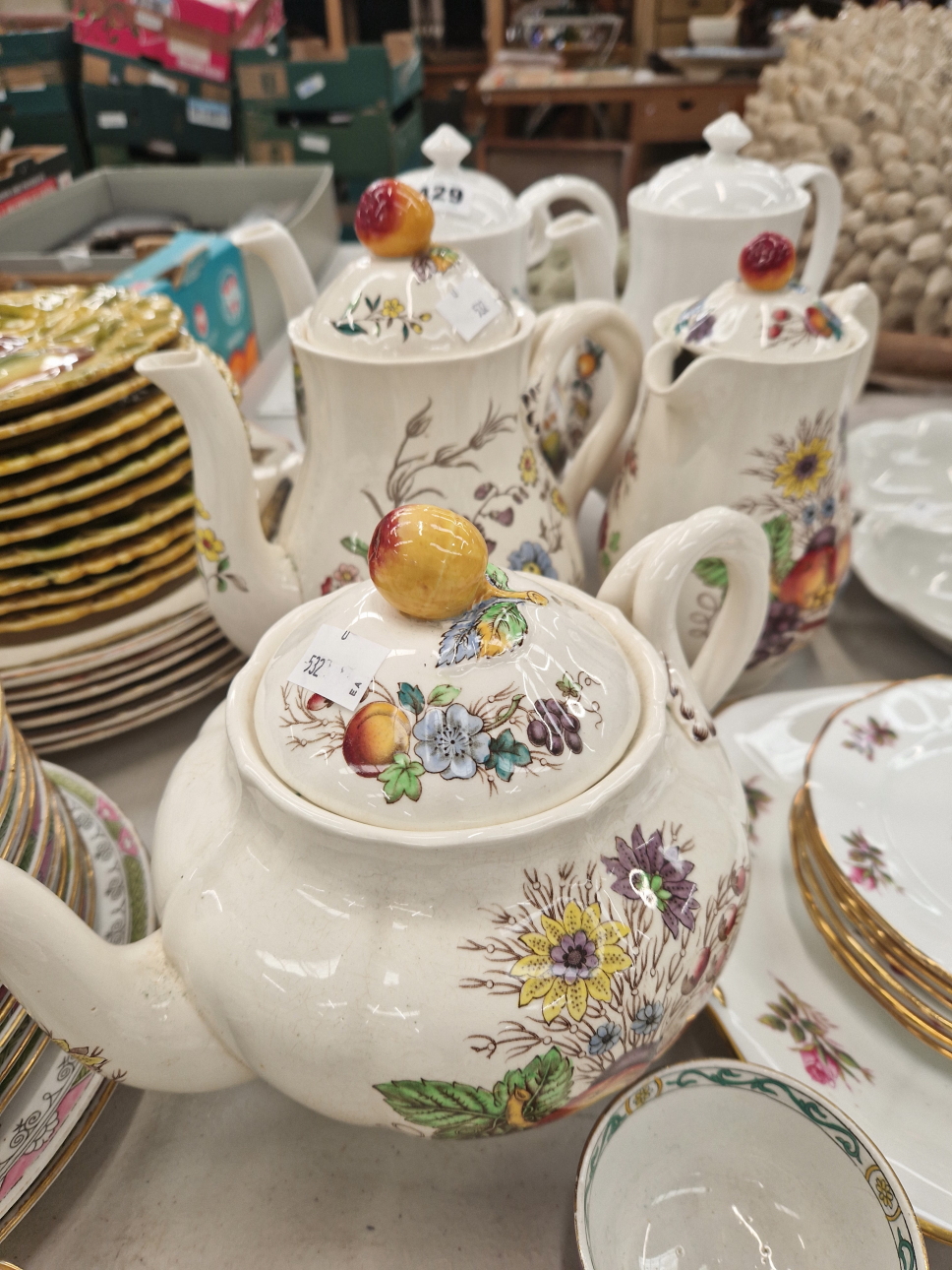 ADDERLEY, COALPORT AND SPODE TEA WARES, FISH DECORATED PLATES, SARREGUEMINES FRUIT PLATES, ETC. - Image 3 of 13