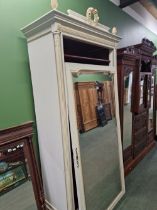 A FRENCH PAINTED MIRROR DOOR ARMOIR