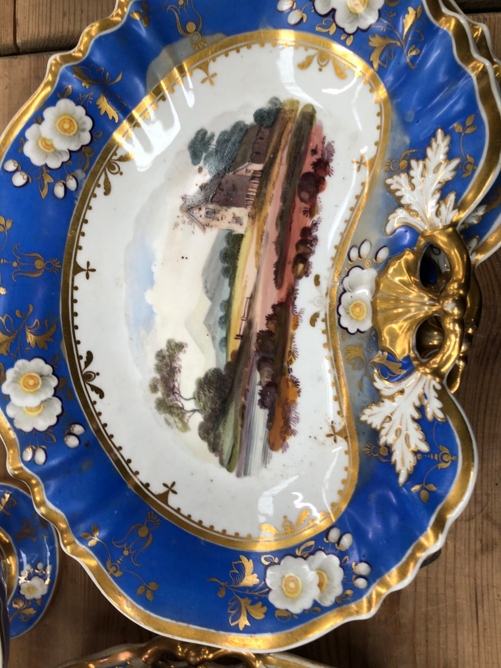 A 19th C. ENGLISH PORCELAIN DESSERT SERVICE PAINTED WITH LANDSCAPES WITHIN GILT BLUE BANDS - Image 6 of 27