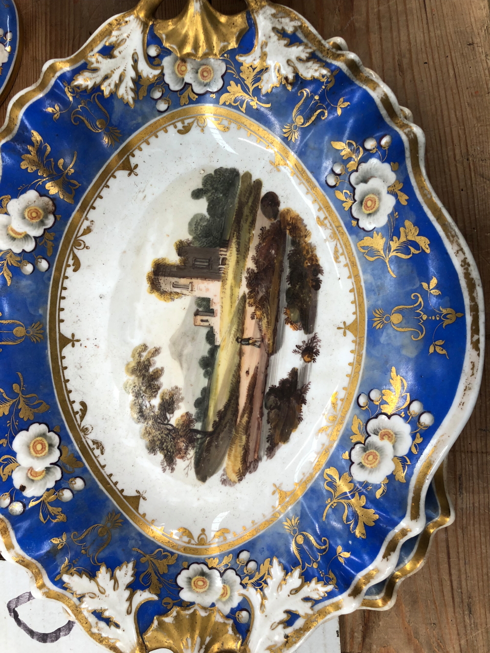 A 19th C. ENGLISH PORCELAIN DESSERT SERVICE PAINTED WITH LANDSCAPES WITHIN GILT BLUE BANDS - Image 2 of 27