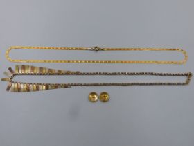 TWO 9ct HALLMARKED GOLD NECKLACES TO INCLUDE A THREE COLOUR CLEOPATRA STYLE NECKLACE, LENGTH