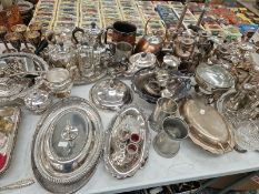 A COLLECTION OF MISCELLANEOUS ELECTROPLATE TOGETHER WITH A 925 SILVER SERVING SPOON