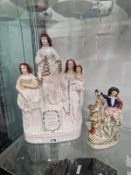 A 19th C. STAFFORDSHIRE FAITH, HOPE AND CHARITY GROUP TOGETHER WITH A SCOTSMAN FIGURE