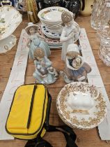 FOUR LLADRO FIGURES, A COLLECTION OF GAMEBOY DISCS, VARIOUS SAUCERS AND PLATES