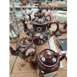 FOUR BARGE WARE TEA POTS AND COVERS