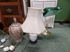 A DESK LAMP AND TWO TABLE LAMPS