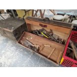 WOOD WORKING TOOLS TOGETHER WITH TWO WOODEN CHESTS