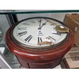 A MAHOGANY CASED FUSEE WALL TIMEPIECE WITH PENDULUM AND KEY