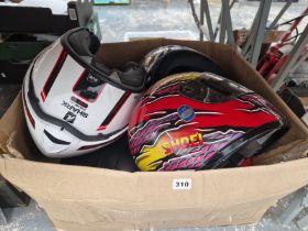 SIX VARIOUS MOTORBIKE HELMETS