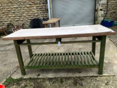 TWO WOODEN WORK BENCHES