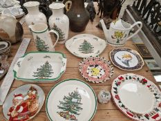 SPODE AND OTHER CHRISTMAS CERAMICS TOGETHER WITH A PORTMEIRION WATERING CAN
