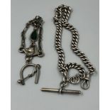 A VICTORIAN HALLMARKED SILVER GRADUATED ALBERT WATCH CHAIN AND T-BAR, DATED 1897, FOR WILLIAM WALTER