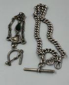 A VICTORIAN HALLMARKED SILVER GRADUATED ALBERT WATCH CHAIN AND T-BAR, DATED 1897, FOR WILLIAM WALTER