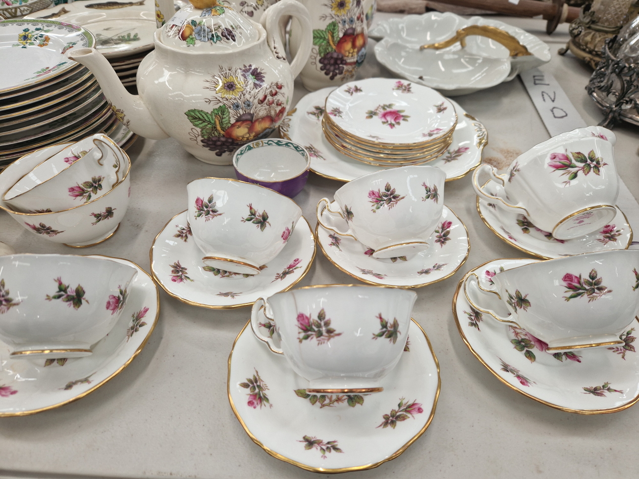 ADDERLEY, COALPORT AND SPODE TEA WARES, FISH DECORATED PLATES, SARREGUEMINES FRUIT PLATES, ETC. - Image 10 of 13