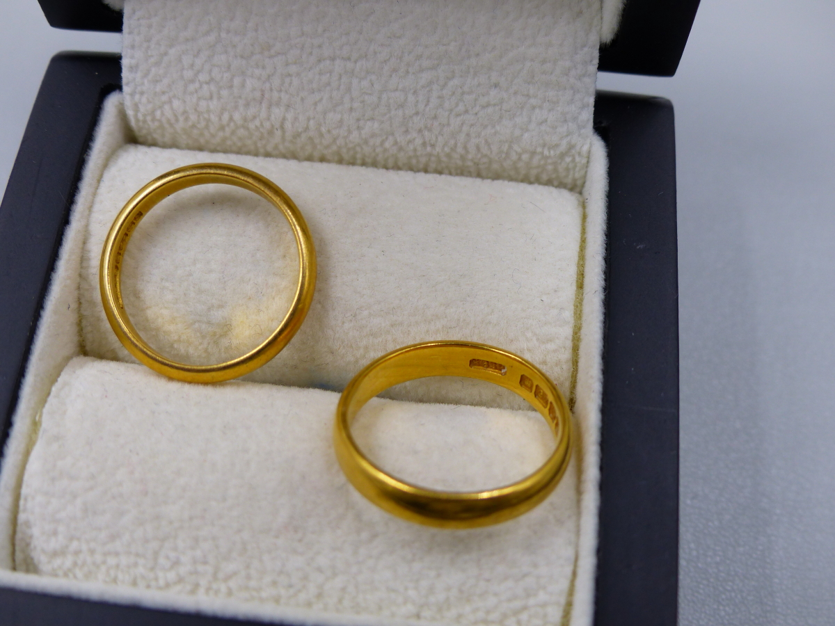 TWO 22ct HALLMARKED GOLD WEDDING RINGS, FINGER SIZES K AND L, GROSS WEIGHT 7.07grms. - Image 2 of 2