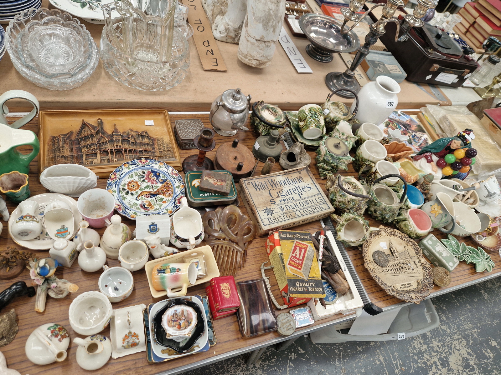 TWO DOULTON FIGURES, GAMES, SHELL FORM TEA POTS, GOSS AND RELATED WARES, ANIMAL FIGURES, A WOODEN