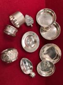 HALLMARKED AND CONTINENTAL SILVER TO INCLUDE, PIN TRAYS, NAPKIN RINGS ETC