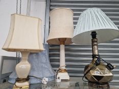 THREE VARIOUS TABLE LAMPS WITH FOUR SHADES
