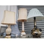 THREE VARIOUS TABLE LAMPS WITH FOUR SHADES