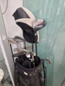 A BAG OF VARIOUS IRON GOLF CLUBS BY PERSONA, DERBY, TRIDENT, HIPPO AND OTHERS
