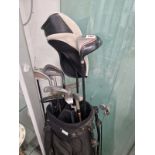 A BAG OF VARIOUS IRON GOLF CLUBS BY PERSONA, DERBY, TRIDENT, HIPPO AND OTHERS