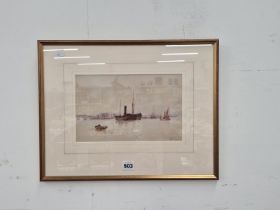 JOHN RUSSELL, SHIPPING IN AN ESTUARY, WATERCOLOUR SIGNED LOWER RIGHT