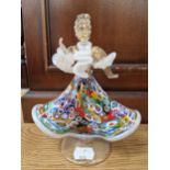 FLORAL ENAMELLED BRASS WARE, MISCELLANEOUS ART GLASS INCLUDING MURANO LADY, A PAIR OF ONYX HORSE