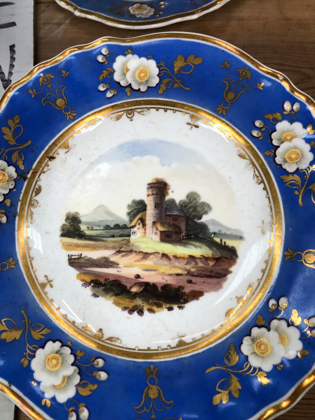 A 19th C. ENGLISH PORCELAIN DESSERT SERVICE PAINTED WITH LANDSCAPES WITHIN GILT BLUE BANDS - Image 11 of 27