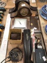 THREE CLOCKS, WRISTWATCHES, KEYS, ETC