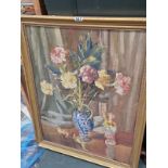 MONTAGUE LEDER, A STILL LIFE OF A VASE OF FLOWERS BY A PORCELAIN FIGURE, OIO ON BOARD, SIGNED