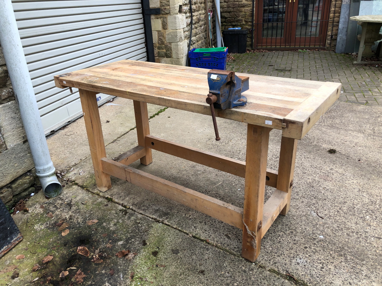 TWO WOODEN WORK BENCHES - Image 2 of 2