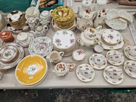 ADDERLEY, COALPORT AND SPODE TEA WARES, FISH DECORATED PLATES, SARREGUEMINES FRUIT PLATES, ETC.