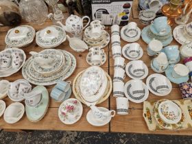 WEDGWOOD, COALPORT, AYNSLEY, CALYPSO AND OTHER TEA WARES TOGETHER WITH A MYOTTS PART DINNER SET