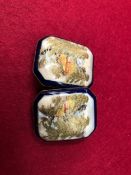 A JAPANESE PAINTED PORCELAIN WHITE METAL MOUNTED BELT BUCKLE