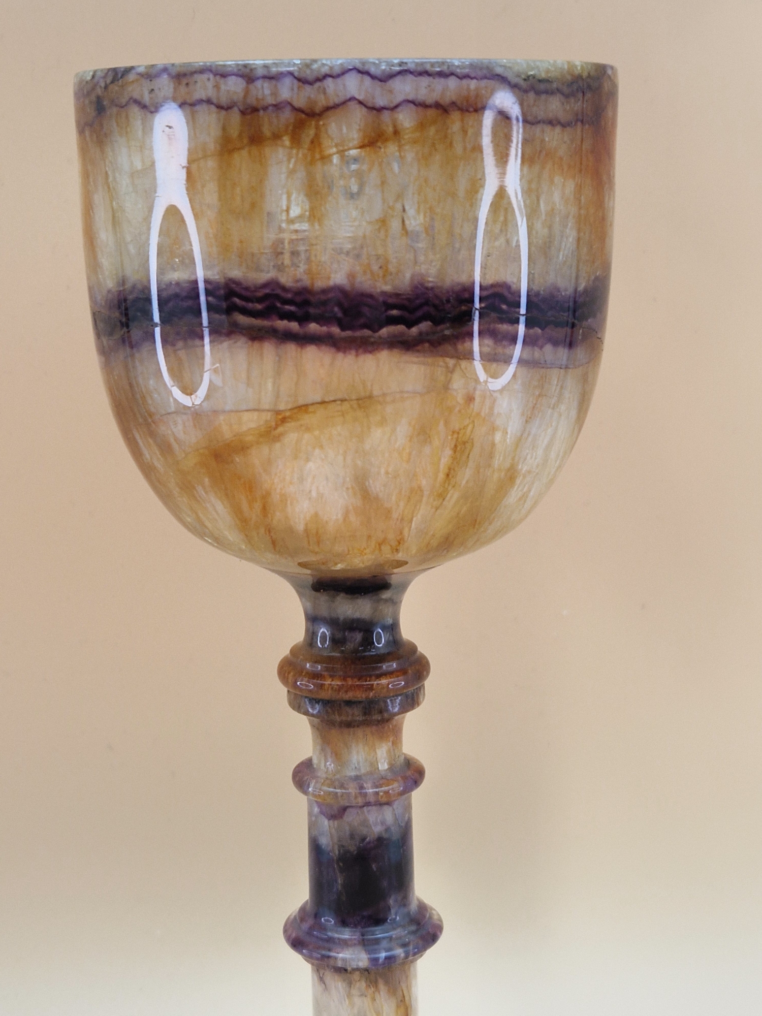 A BLUE JOHN GOBLET, THE BOWL WITH A CENTRAL PURPLE BAND AND RAISED ON A TURNED STEM WITH A - Image 2 of 12