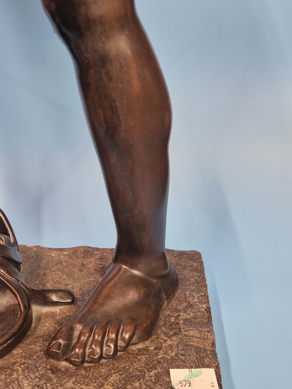 A BRONZE FIGURE OF A ROMAN BATHER WITH ONE FOOT RAISED ON A BLOCK WHILE HE REMOVES A SANDAL, THE - Image 7 of 9