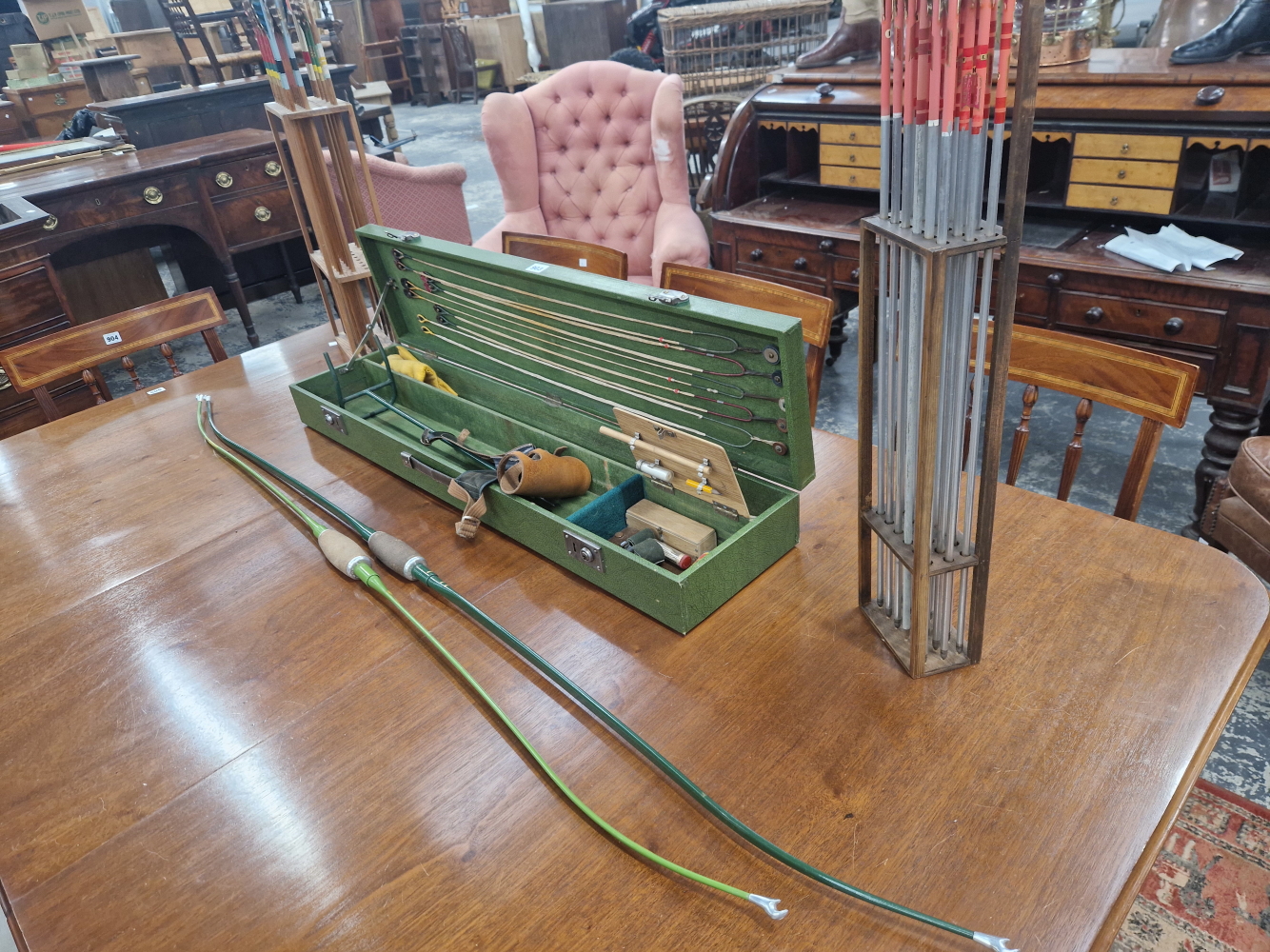 ACCLES & POLLOCK APOLLO FALCON AND KESTREL BOWS, TWO STANDS OF ARROWS TOGETHER WITH A GREEN CASE