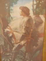 AFTER GEORGE FREDERIC WATTS, SIR GALAHAD, COLOUR PRINT, 31.5 x 60.5cms.