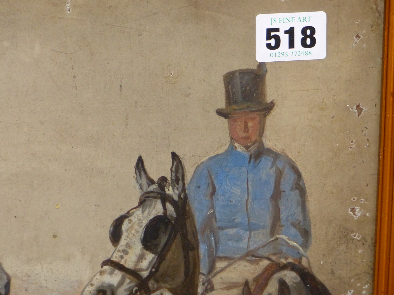 ENGLISH SCHOOL (19TH CENTURY), TWO GROOMS IN BLUE LIVERY WITH FOUR DAPPLE GREY CARRIAGE HORSES, - Image 5 of 11