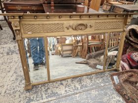 A VICTORIAN TRIPLE PLATE OVERMANTLE MIRROR.
