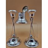 A SILVER BELL SHAPED INKWELL BY JOSEPH GLOSTER LTD, BIRMINGHAM 1937 TOGETHER WITH A PAIR OF