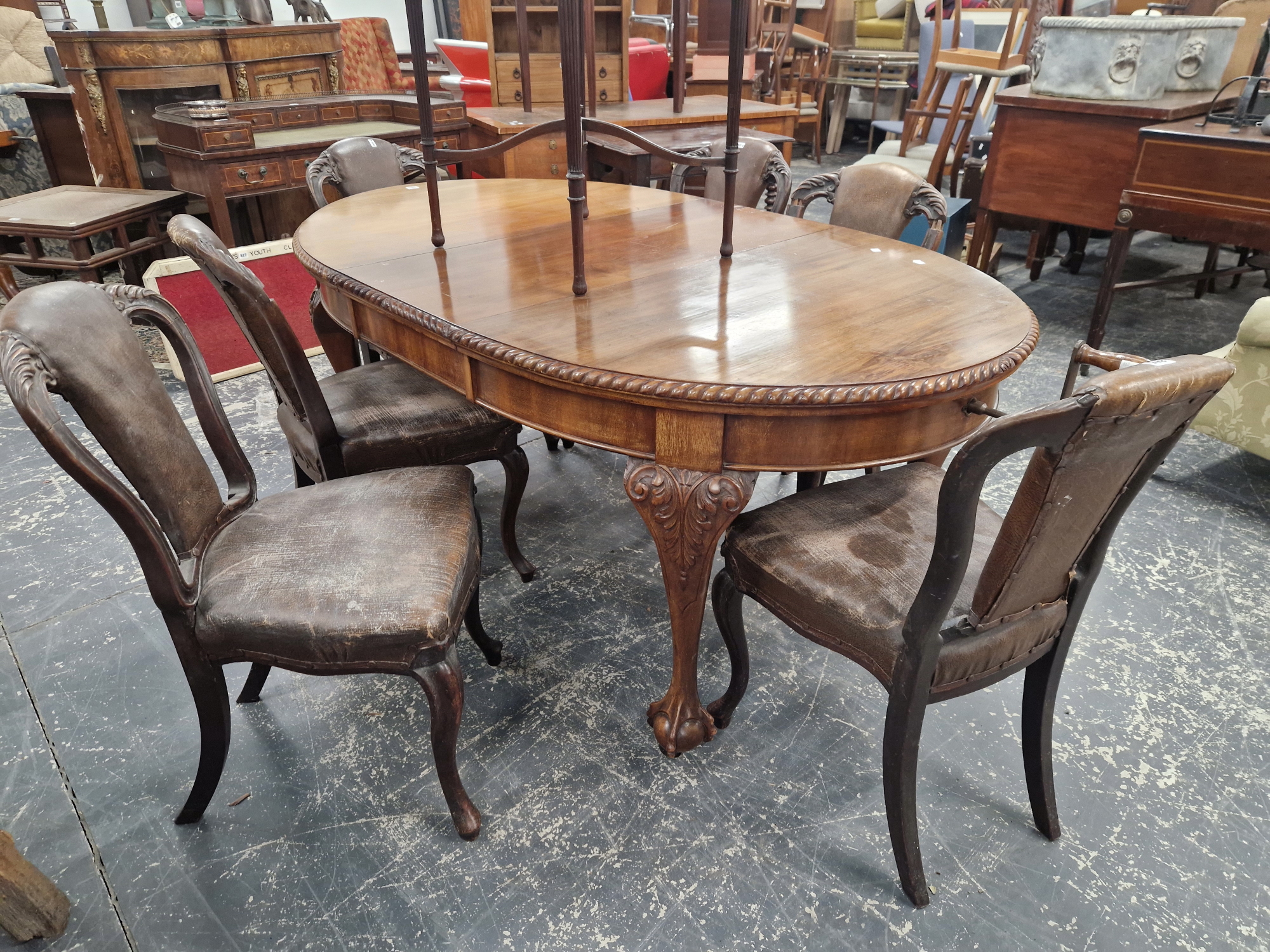 A SET OF SIX VICTORIAN MAHOGANY CHAIRS, EACH WITH THE BROWN LEATHERETTE UPHOLSTERED BACKS FLANKED BY - Image 2 of 2