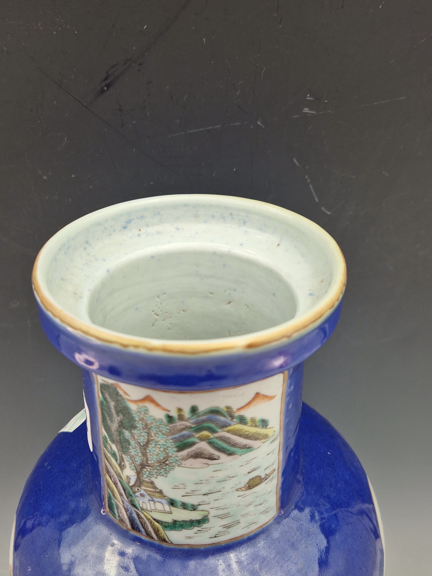A CHINESE BLUE GROUND VASE PAINTED WITH A RESERVE OF THREE LADIES ON A TERRACE AND WITH GARDEN - Image 2 of 17