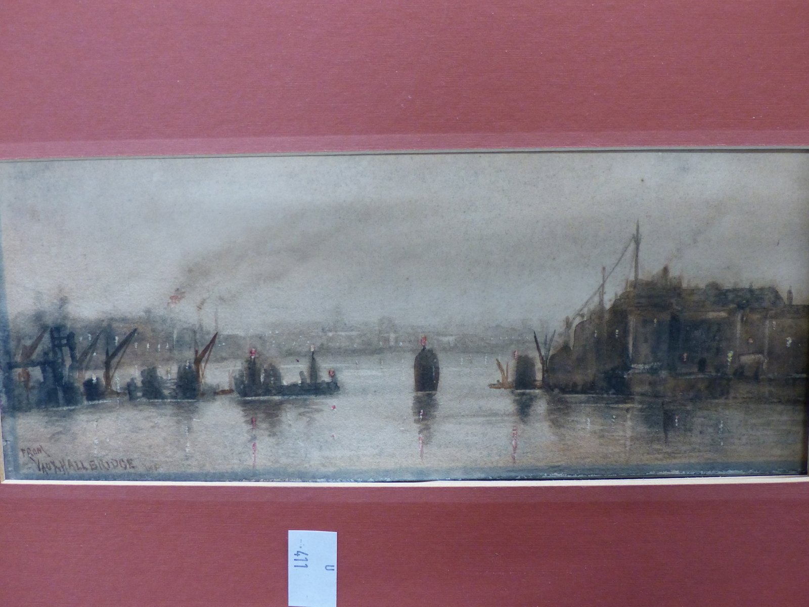 ENGLISH SCHOOL (19TH CENTURY), THE VIEW FROM VAUXHALL BRIDGE AT DUSK, TITLED LOWER LEFT, - Image 2 of 9