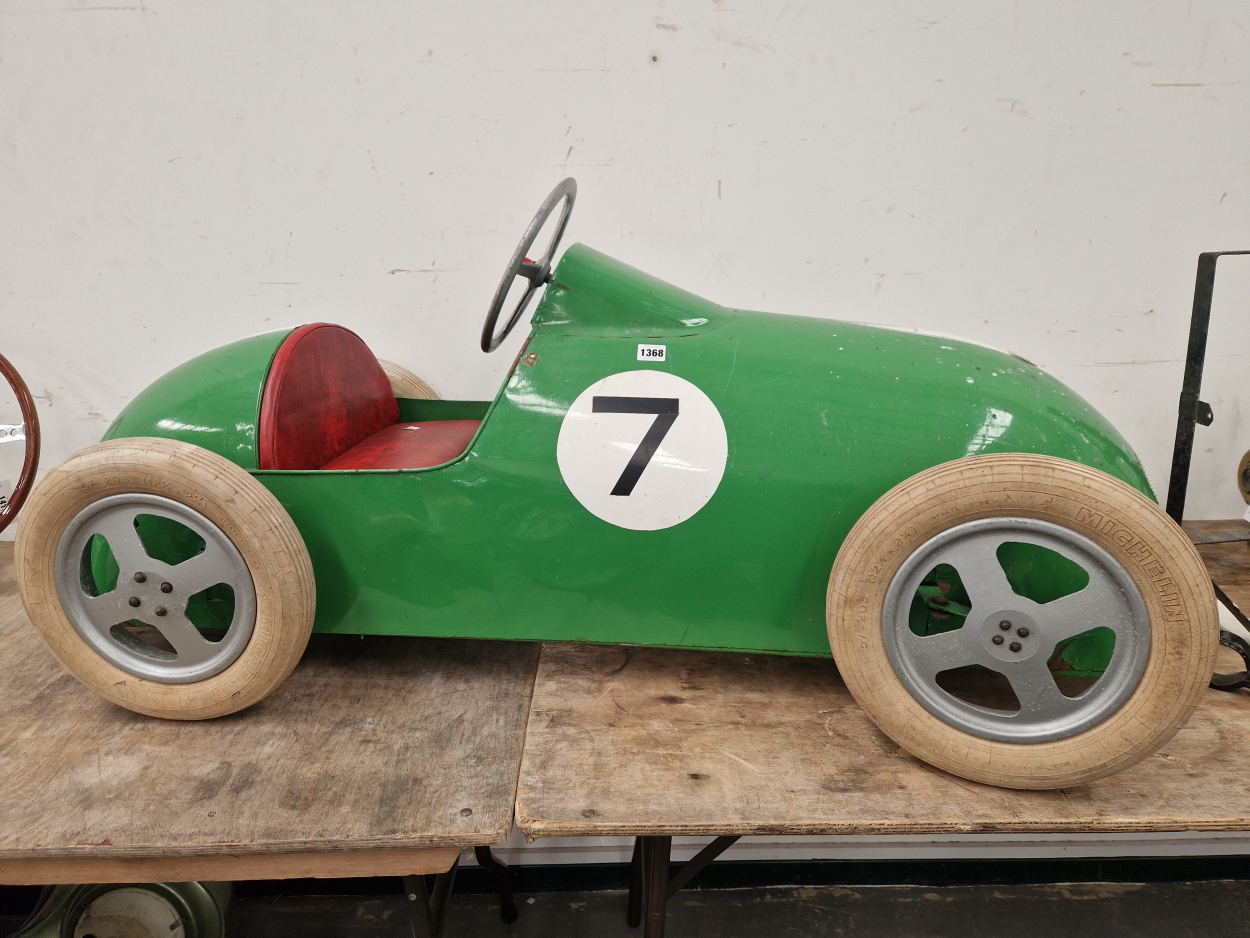 A VINTAGE CHILDS PEDAL OPERATED RACE CAR IN LOTUS LIVERY