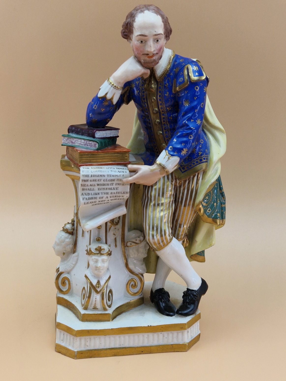 A PAIR OF 19th C. DERBY FIGURES OF SHAKESPEARE AND OF MILTON STANDING BY COLUMNS BEARING THEIR - Image 3 of 15