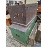 A GREY AND A GREEN PAINTED PINE COFFER