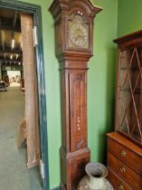 A 19TH CENTURY FRENCH LONGCASE CLOCK CASE FITTED WITH A BRASS DIAL (NO MOVEMENT)